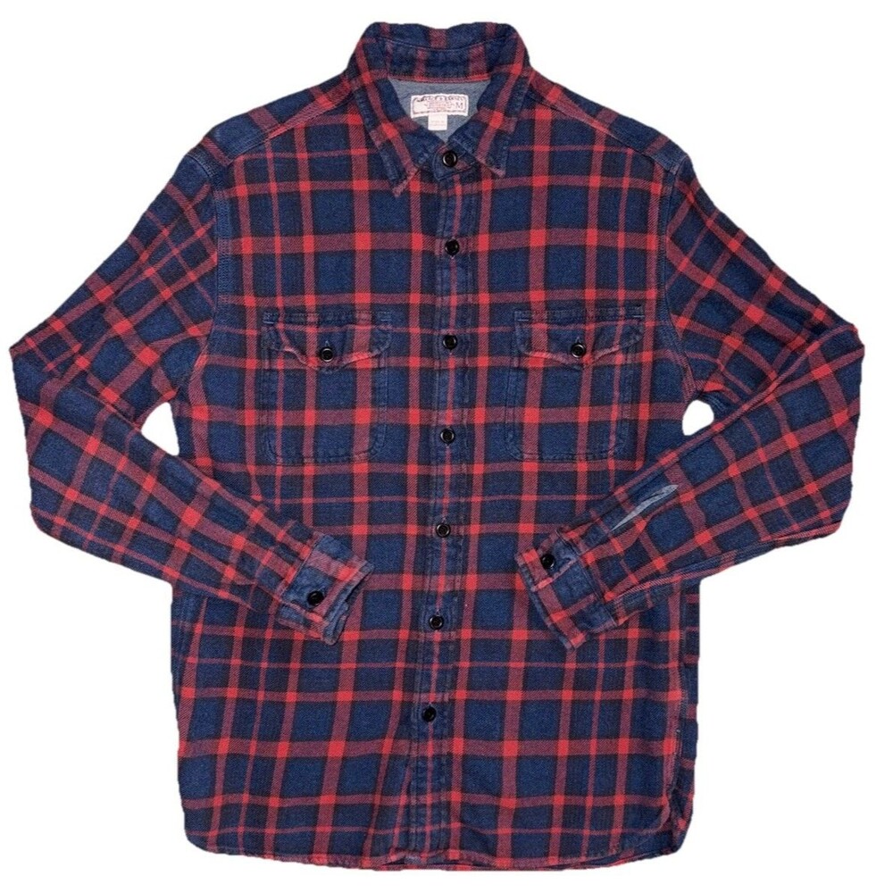 Wallace Barnes JCrew Long Sleeve Red Blue Plaid Flannel Button Shirt Mens Medium